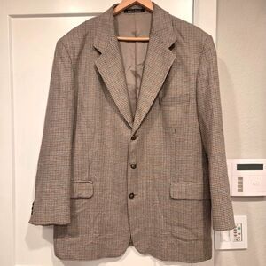 Vintage Riggings Men's Houndstooth Blazer Silk Wool Linen Sport Coat Brown 44R